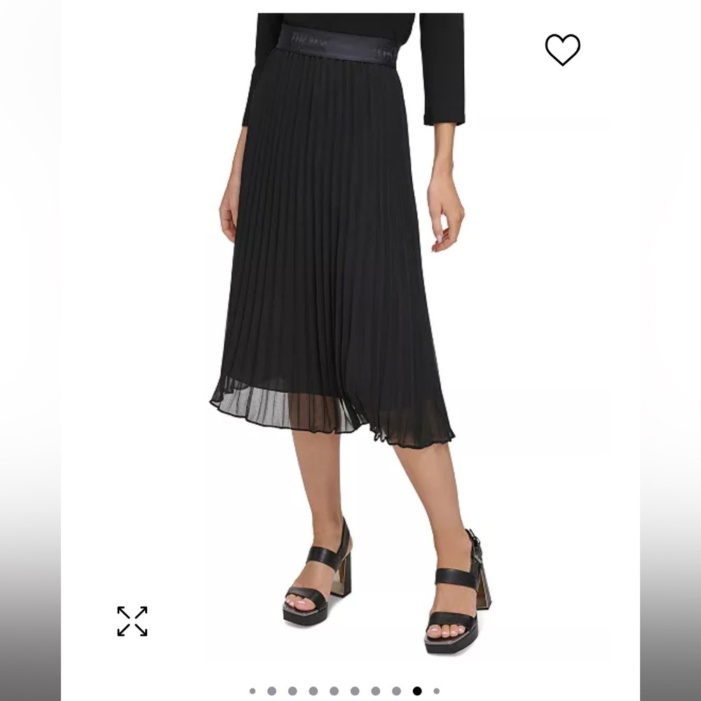 Elegant Black Pleated Pull On Accordion Skirt By DKNY Logo Waistband XL - Picture 4 of 16